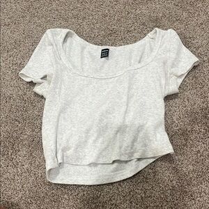 SHEIN Cream Asymmetrical Crop Blouse Short Sleeve